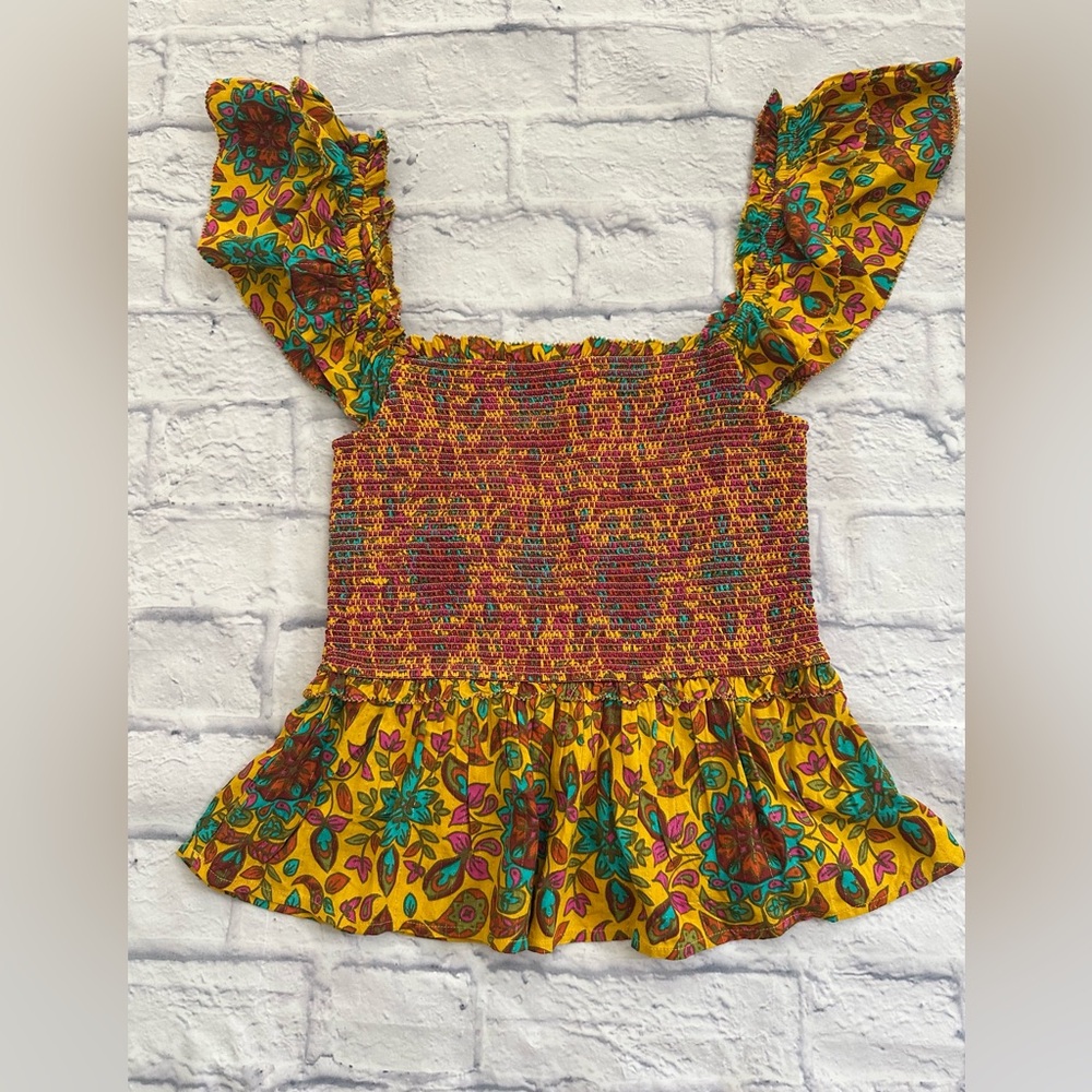 House of Harlow 1960 Yellow Floral Smocked Blouse